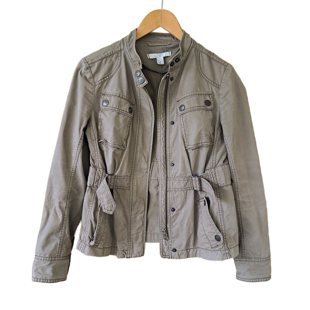 LOFT Utility Jacket Blazer Size 6 Vintage Brown Casual Military Moto - Picture 8 of 9